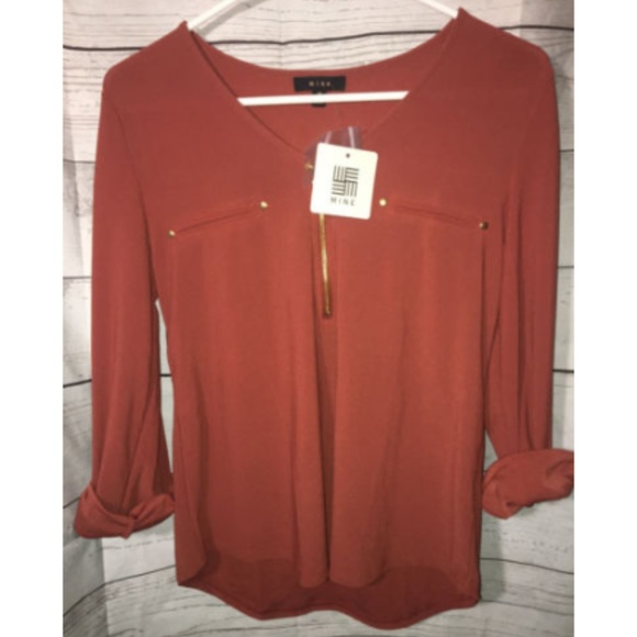 mine Tops - Mine Blouse Size M V Neck Front Half Zip